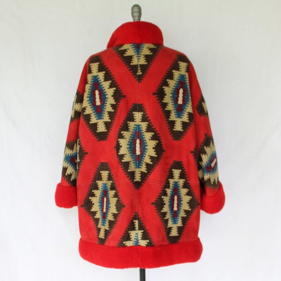 Vintage Valentino Boutique Shearling leather suede Aztec Tribal jacket coat - Picture 9 of 13